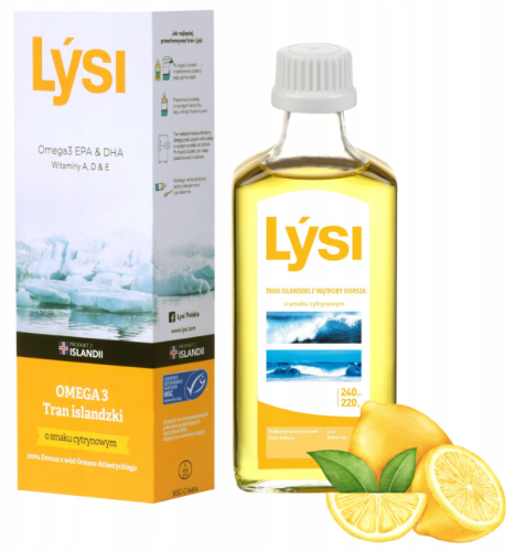 LYSI Tran Islandzki Cytrynowy w Płynie 240ml