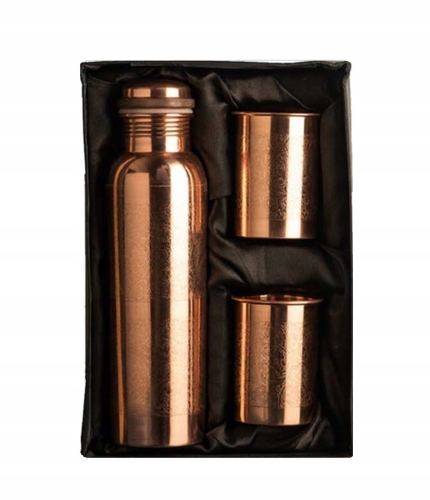 Ayur Water SE301 Miedziana Butelka na wodę 950ml + 2 szklanki 300ml Zestaw Prezentowy