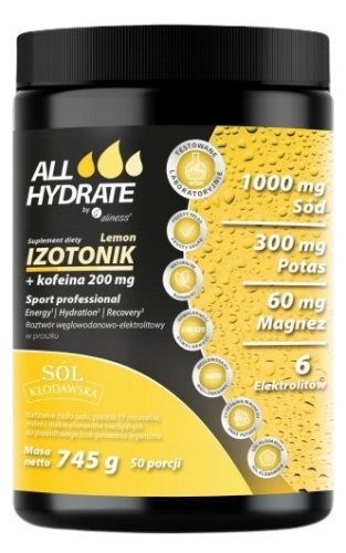 Aliness AllHydrate Izotonik Lemon + Kofeina Węglowodany Glukoza 745g